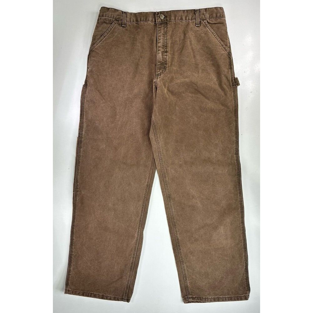 Carhartt WU0382 Mens Sz 39x31 Brown Canvas Carpenter Work Pants Made USA Vintage